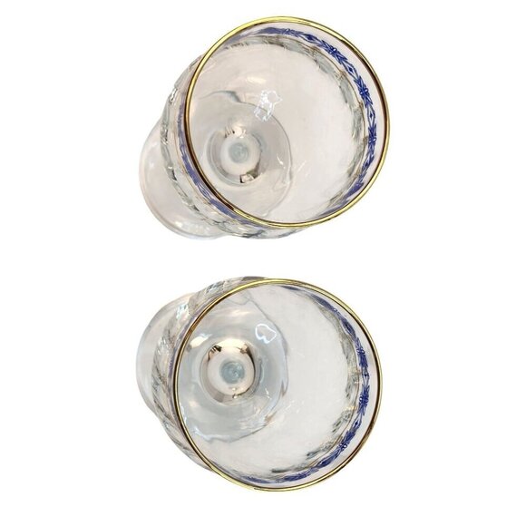 Steamed Wine Glasses Blue Floral Diamond & Gold Rim Design, Swirl Glass - Picture 4 of 10